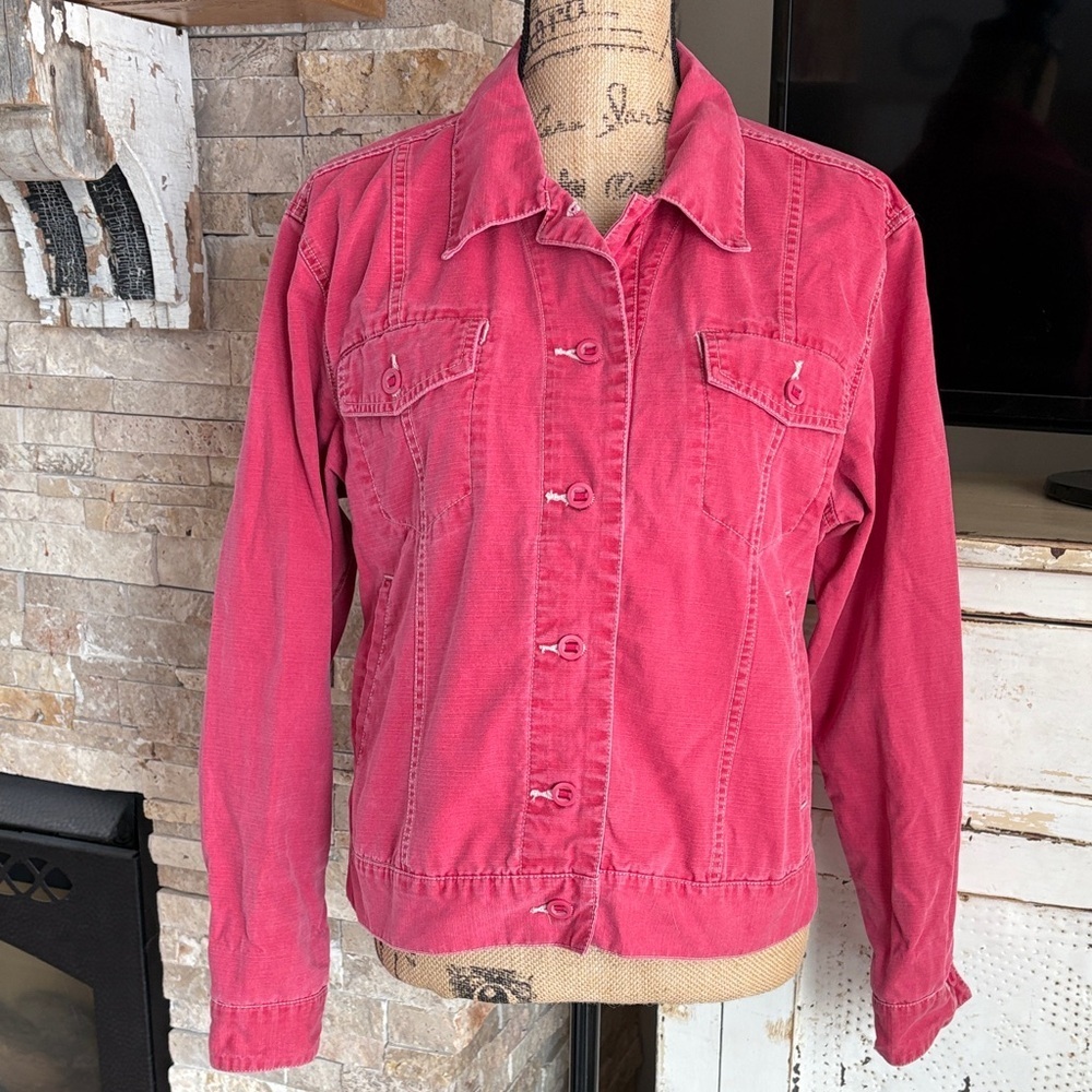 Royal Robbins Outdoor & Travel Clothing red button jean jacket 4 front pockets